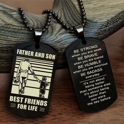 Viking Personalized Double Sided Dog Tag Silver To My Son I Love You - Be Strong When You Are Weak Gift From Dad To Son