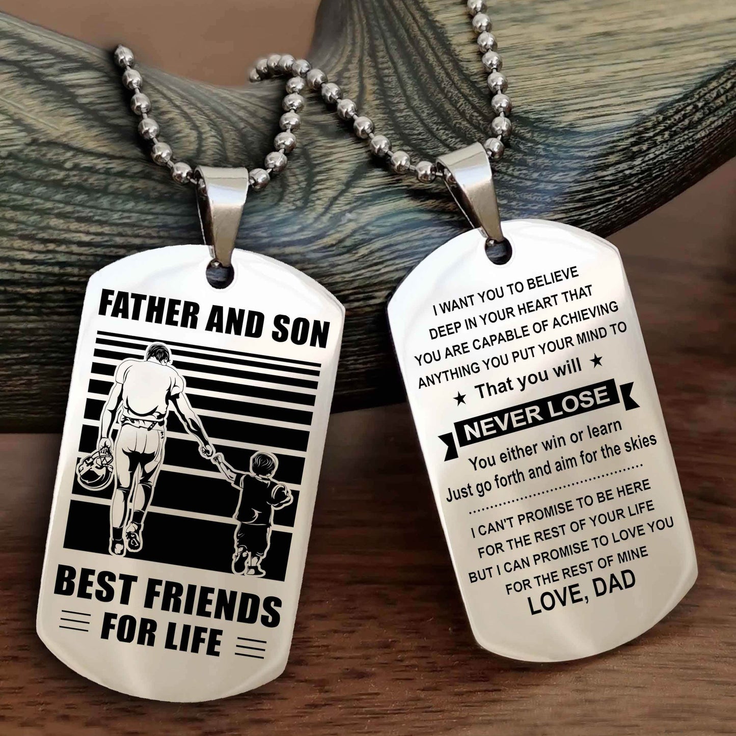 DRB Personalized Double Sided Dog Tag Silver To My Son I Love You - You Will Never Lose You Either Win Or Learn From Dad To Son