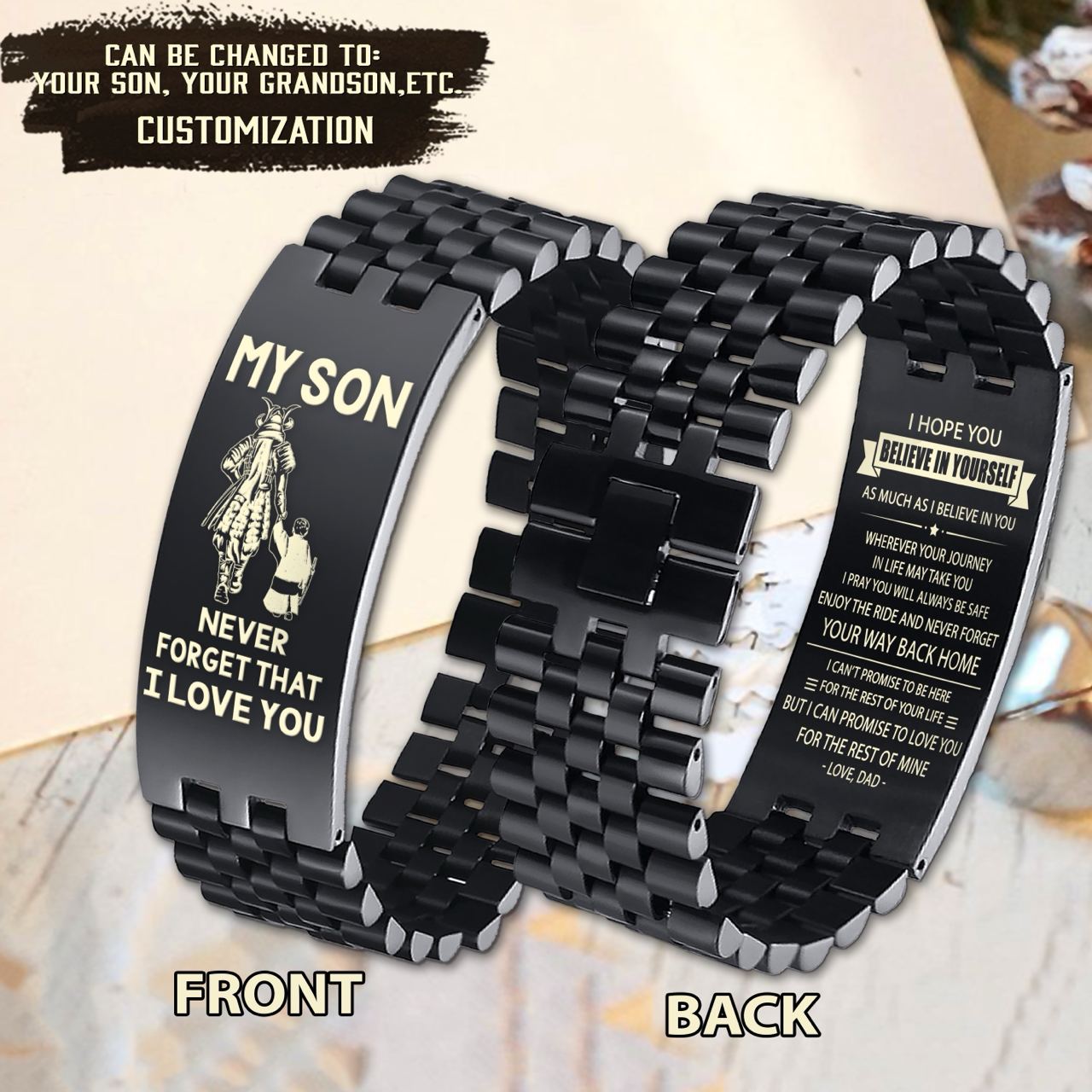 Samurai customizable engraved bracelet, gifts from dad mom to son- Be strong be brave be humble, It is not about better than someone else, It is about being better than you were the day before