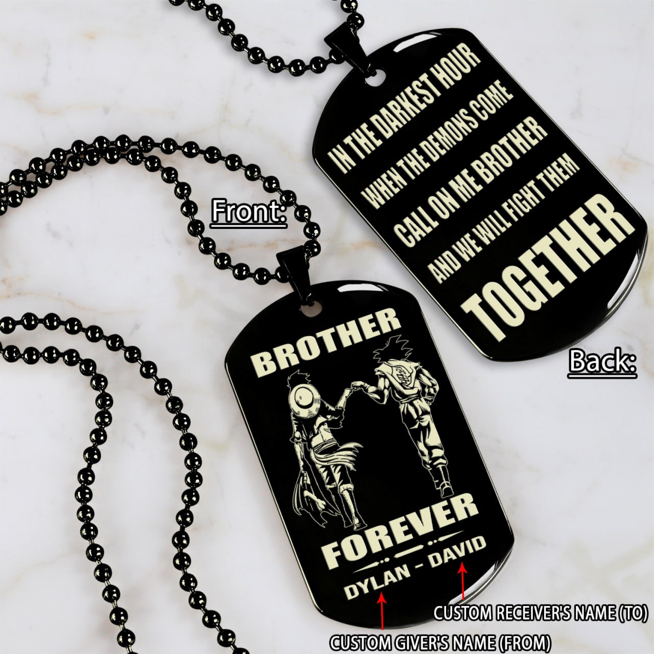 GK and LD engraved double sided dog tag call on me brother gift for your brother