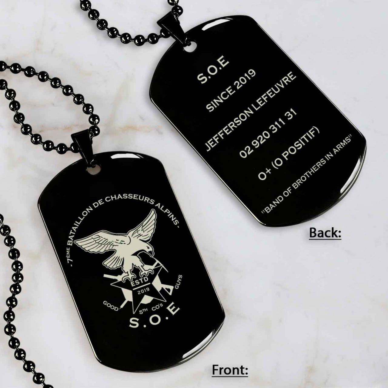 SOE double side dog tag for customer order black dog tag