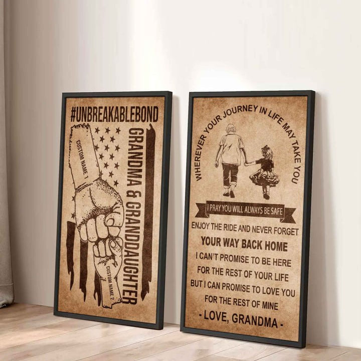 Grandma And Granddaughter UnBreakable Bond - 2 Piece Canvas Wall Art Black Floating Frame - Never Forget Your Way Back Home