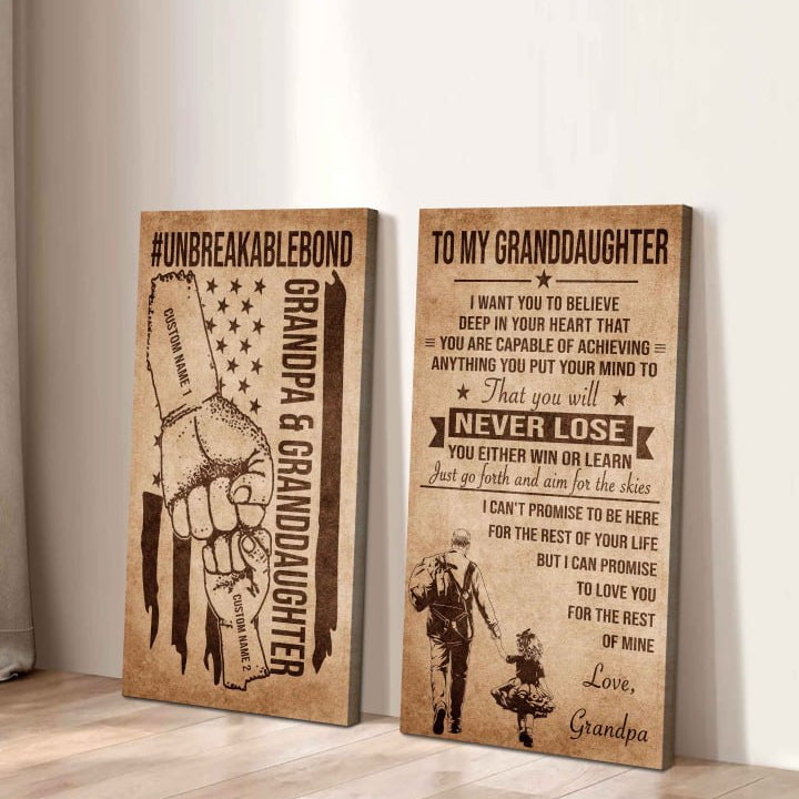 Grandpa And Granddaughter UnBreakable Bond - 2 Piece Canvas Wall Art Black Floating Frame - You Will Never Lose You Either Win Or Learn