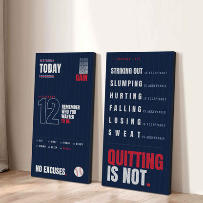 Personalized Sport Poster Again Again Again Quitting Is Not - 2 Piece Canvas Wall Art Black Floating