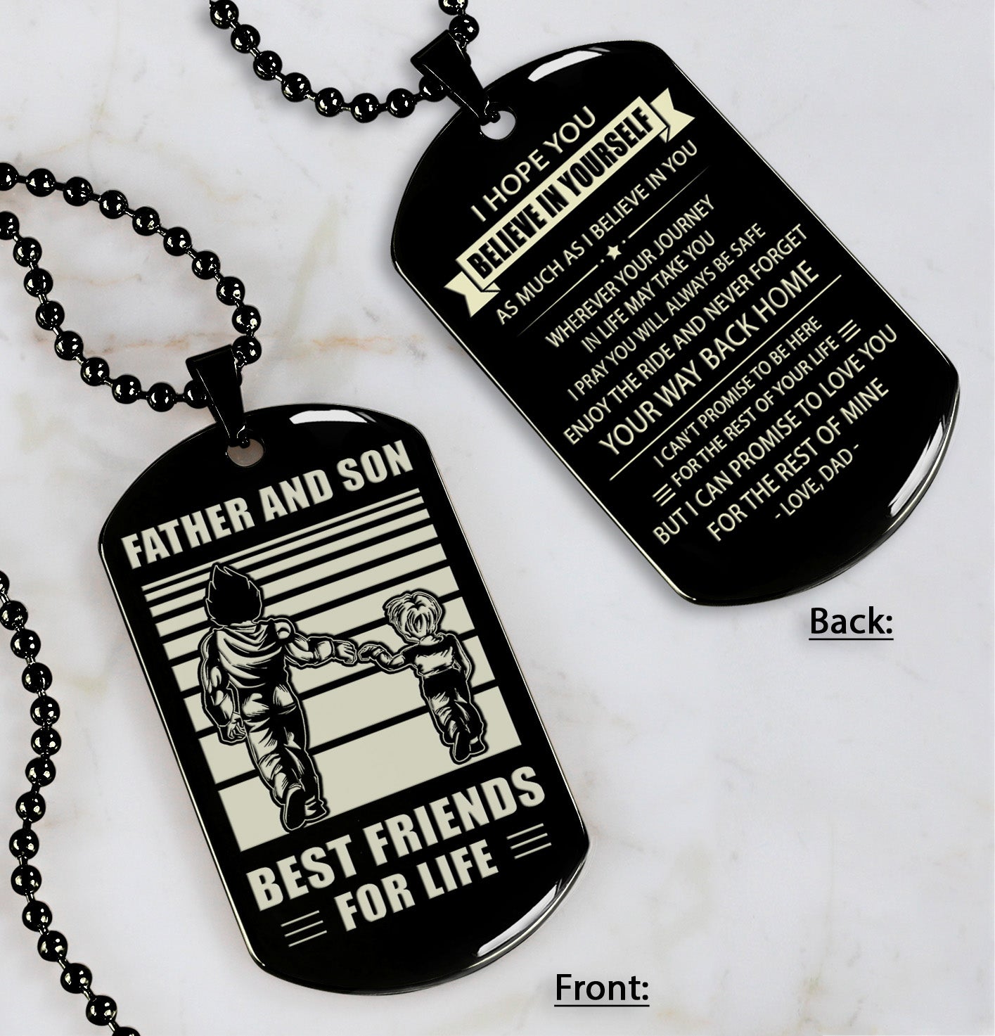 Biker Personalized Double Sided Dog Tag Father And Son Best Friends For Life - Message on the back side