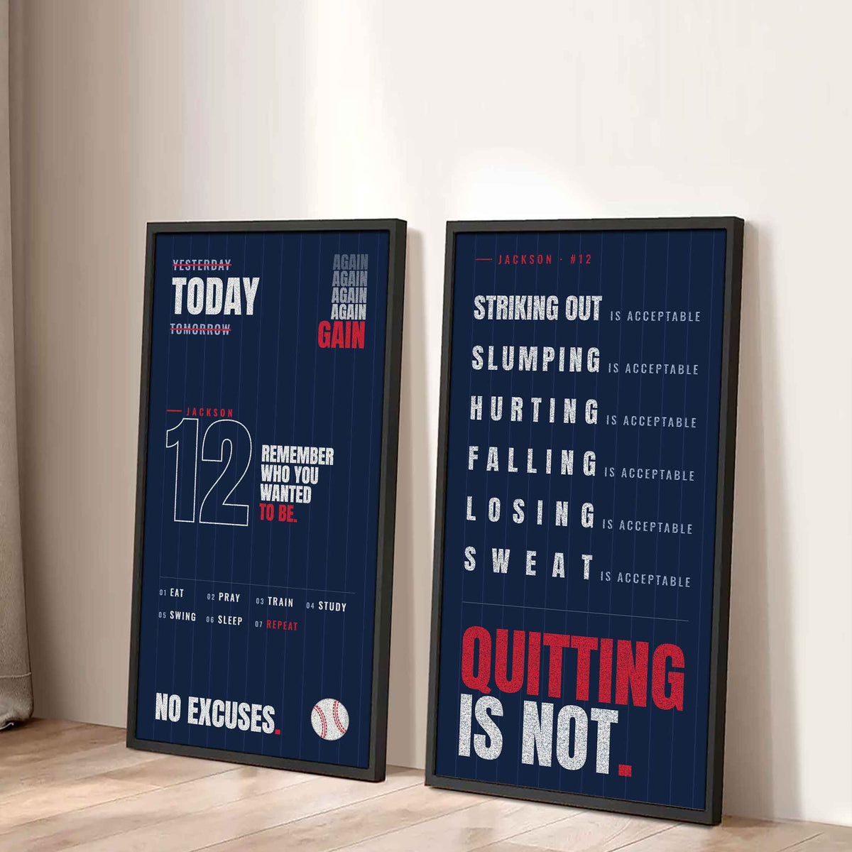 Personalized Sport Poster Again Again Again Quitting Is Not - 2 Piece Canvas Wall Art Black Floating