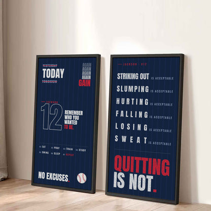 Personalized Sport Poster Again Again Again Quitting Is Not - 2 Piece Canvas Wall Art Black Floating