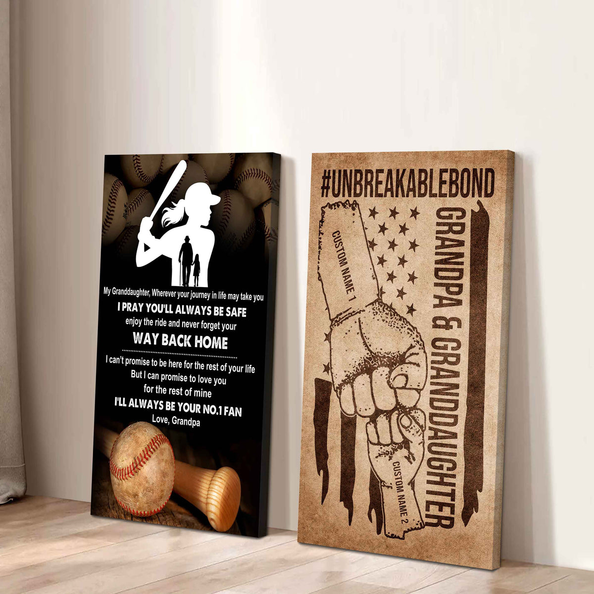 Grandpa And Granddaughter UnBreakable Bond - 2 Piece Canvas Wall Art - Never Forget Your Way Back Home