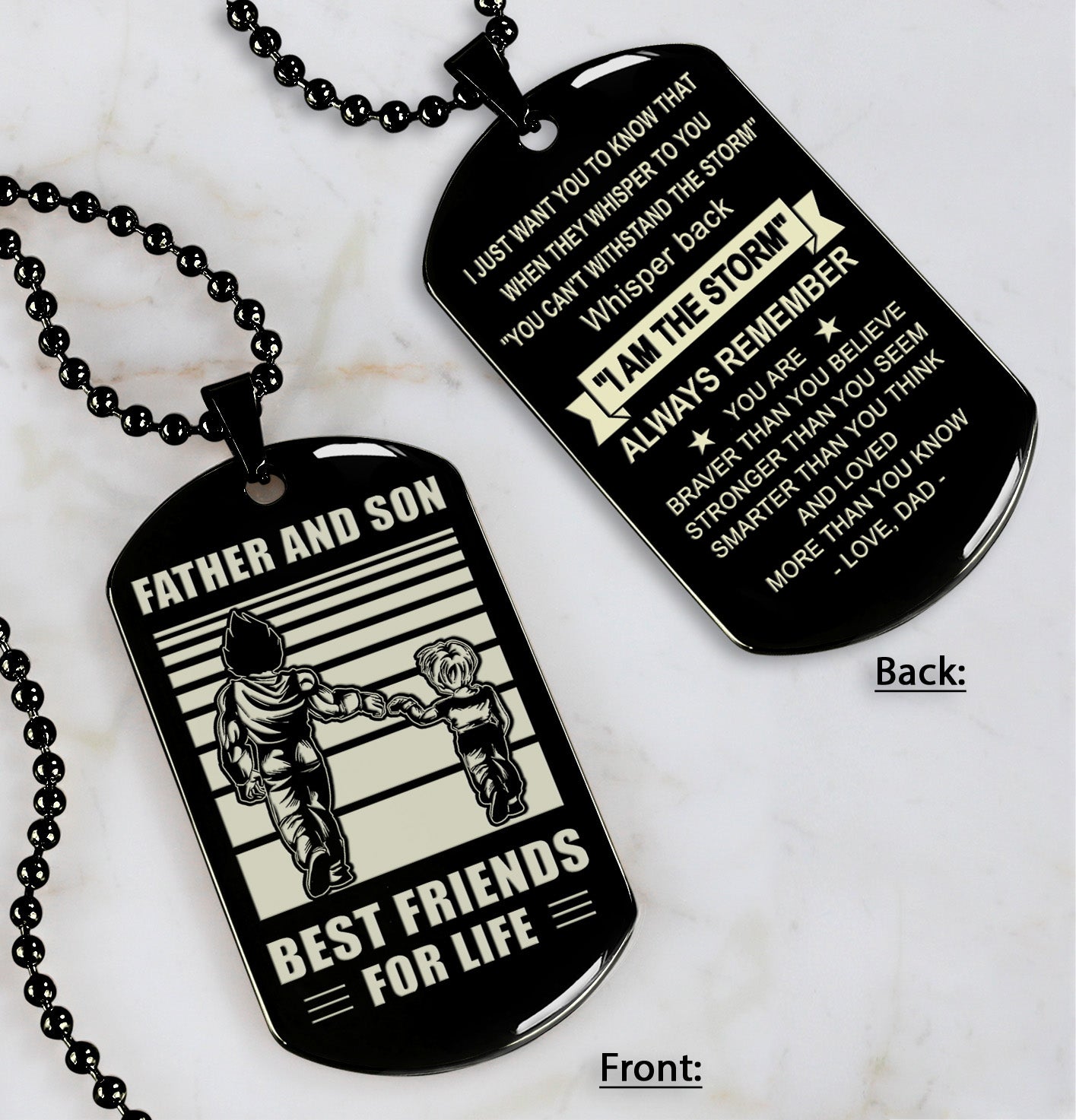 Family Personalized Double Sided Dog Tag Father And Son Best Friends For Life - Message on the back side