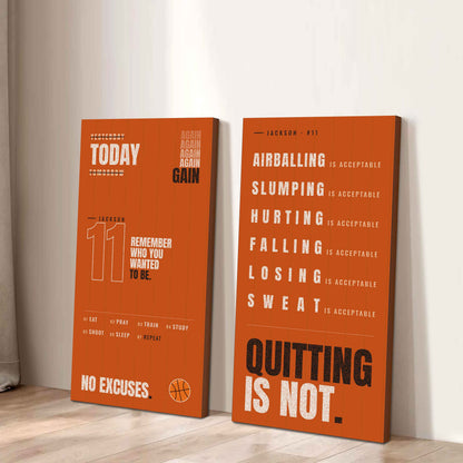 Personalized Sport Poster Again Again Again Quitting Is Not - 2 Piece Canvas Wall Art Black Floating