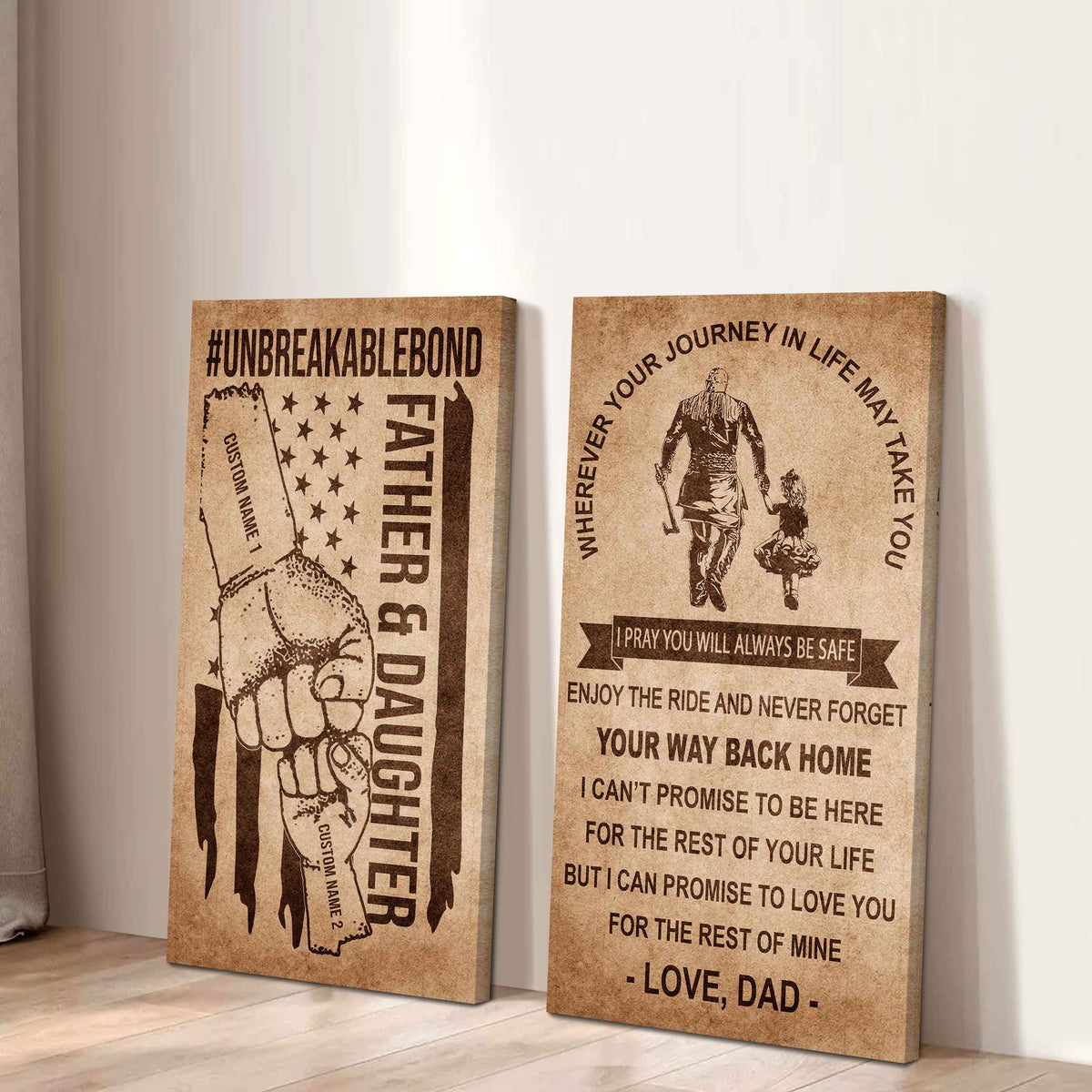 Father And Daughter UnBreakable Bond - 2 Piece Canvas Wall Art Black Floating Frame - Never Forget Your Way Back Home