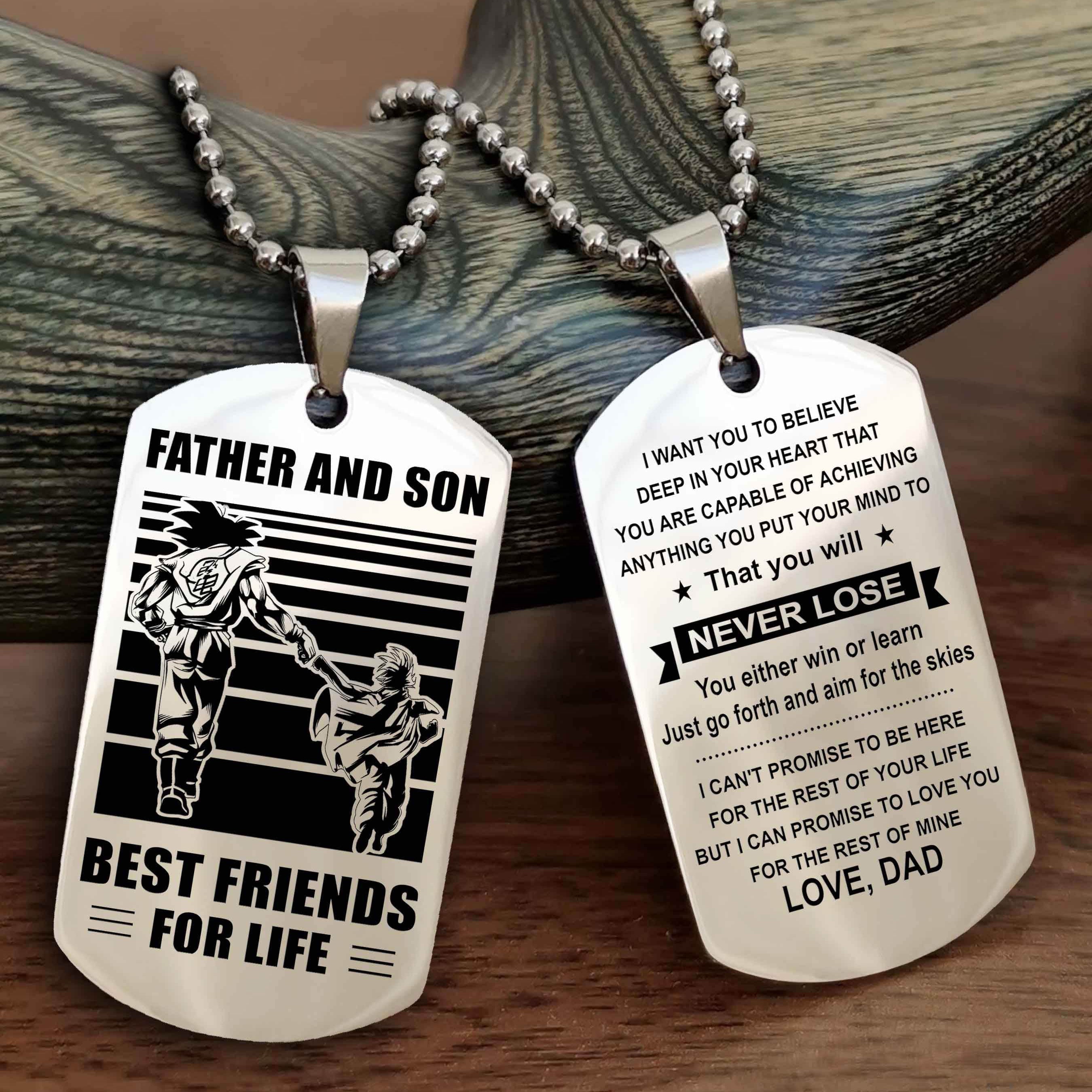 DRB Personalized Double Sided Dog Tag Silver To My Son I Love You - You Will Never Lose You Either Win Or Learn From Dad To Son