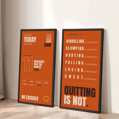 Personalized Sport Poster Again Again Again Quitting Is Not - 2 Piece Canvas Wall Art Black Floating