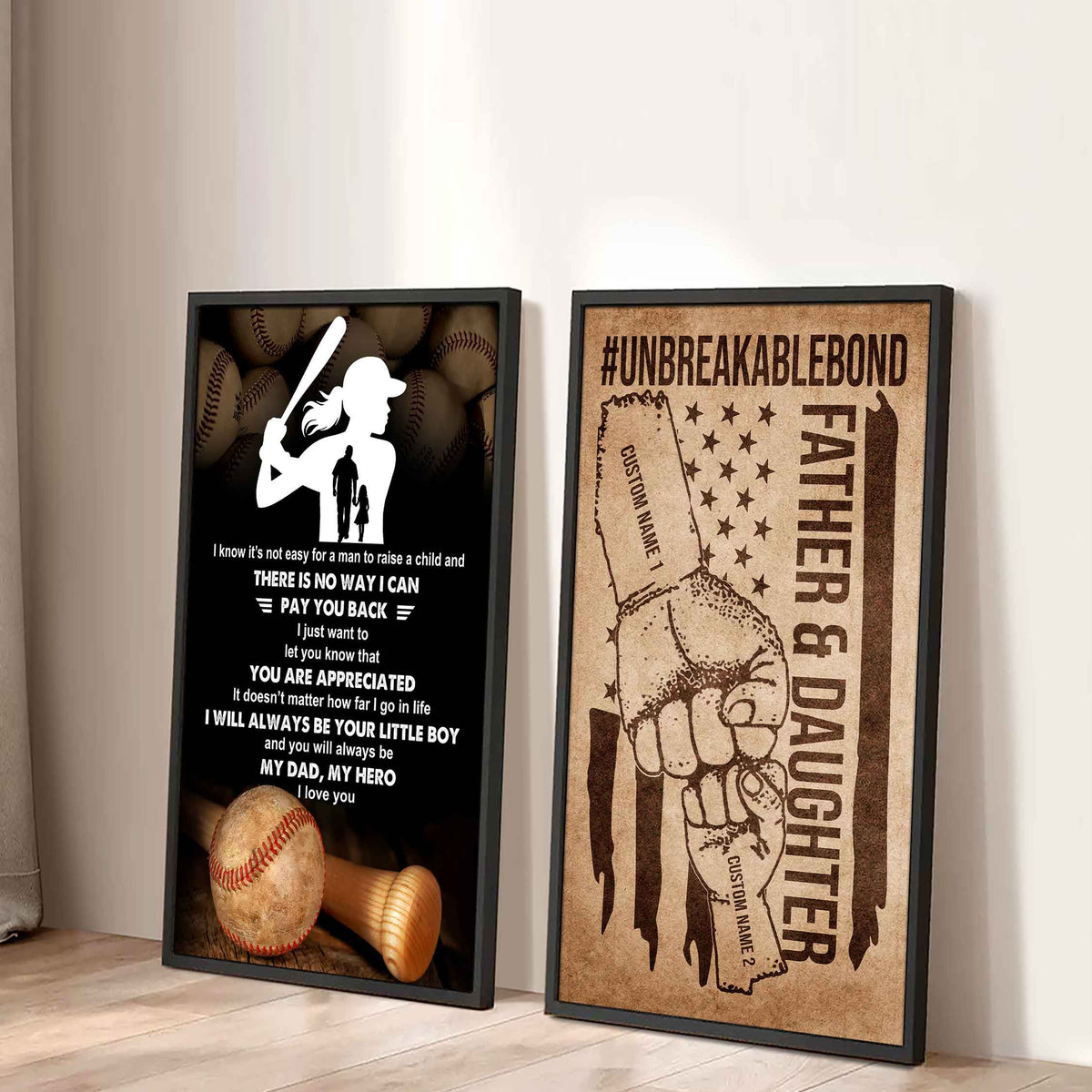 To My Dad UnBreakable Bond - 2 Piece Canvas Wall Art - I Know It's Not Easy To Raise