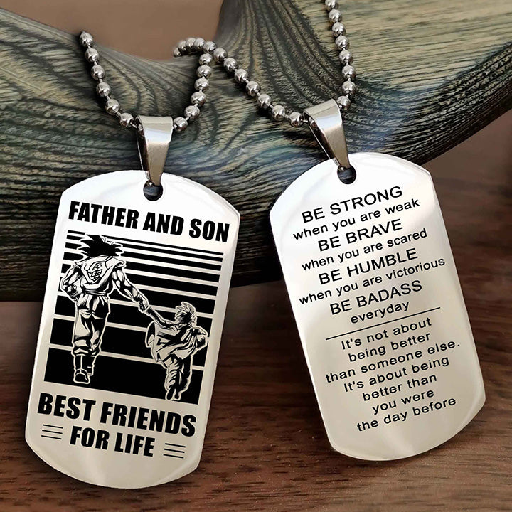 DRB Personalized Double Sided Dog Tag Silver To My Son I Love You - Be Strong When You Are Weak Gift From Dad To Son