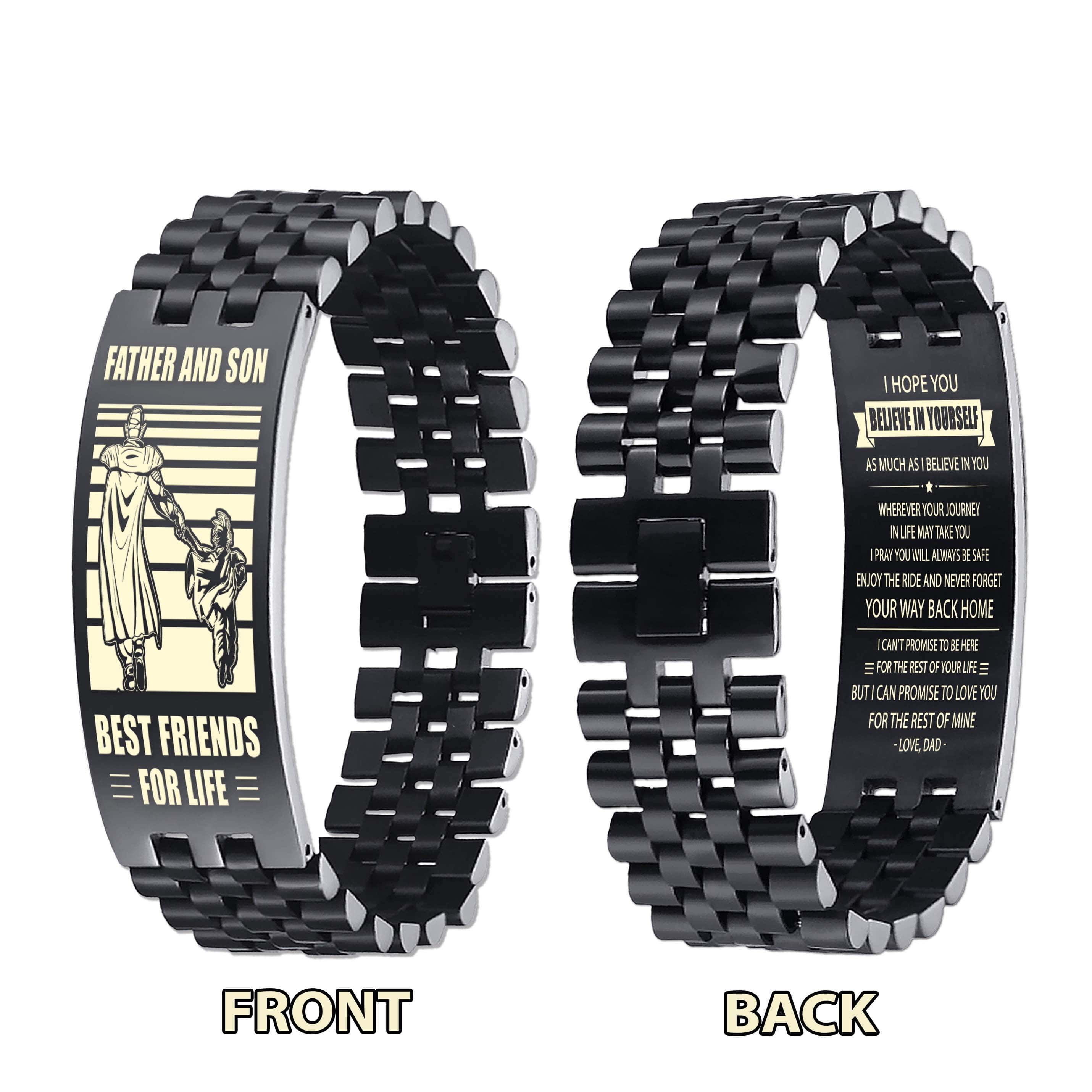 WBH Biker Personalized Double Sided Bracelet Father And Son Best Friends For Life - Message on the back side