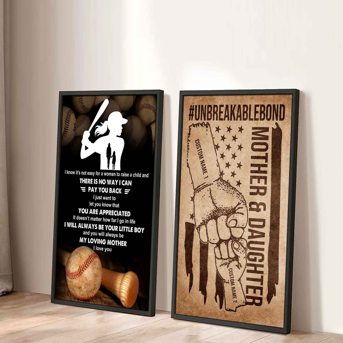 To My Mom From Daughter UnBreakable Bond - 2 Piece Canvas Wall Art - I Know It's Not Easy To Raise