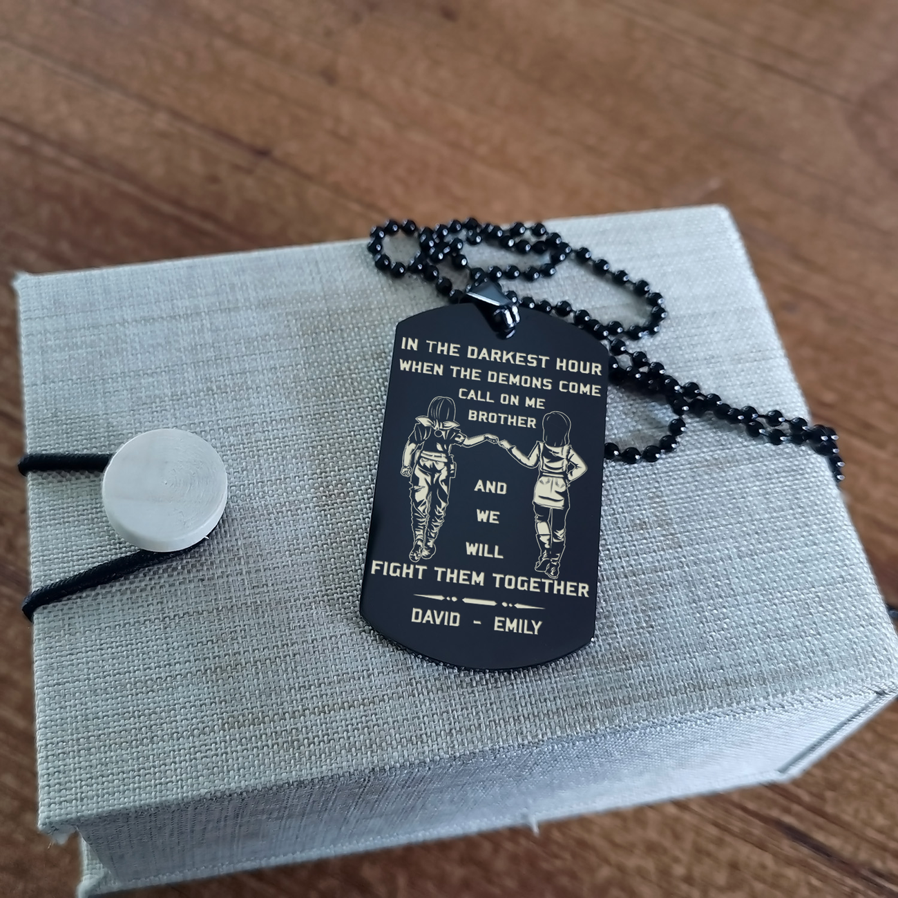 Biker customizable engraved black dog tag double sided gift from brother, brother forever