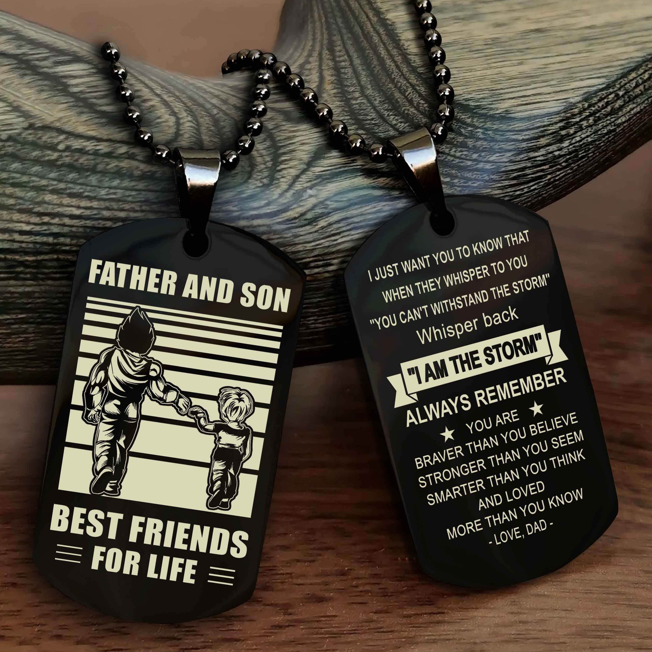 DRB Personalized Double Sided Dog Tag Silver To My Son I Love You - Whisper Back I'm The Storm