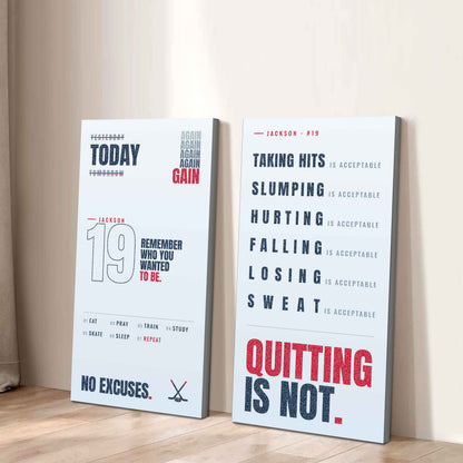 Personalized Sport Poster Again Again Again Quitting Is Not - 2 Piece Canvas Wall Art Black Floating