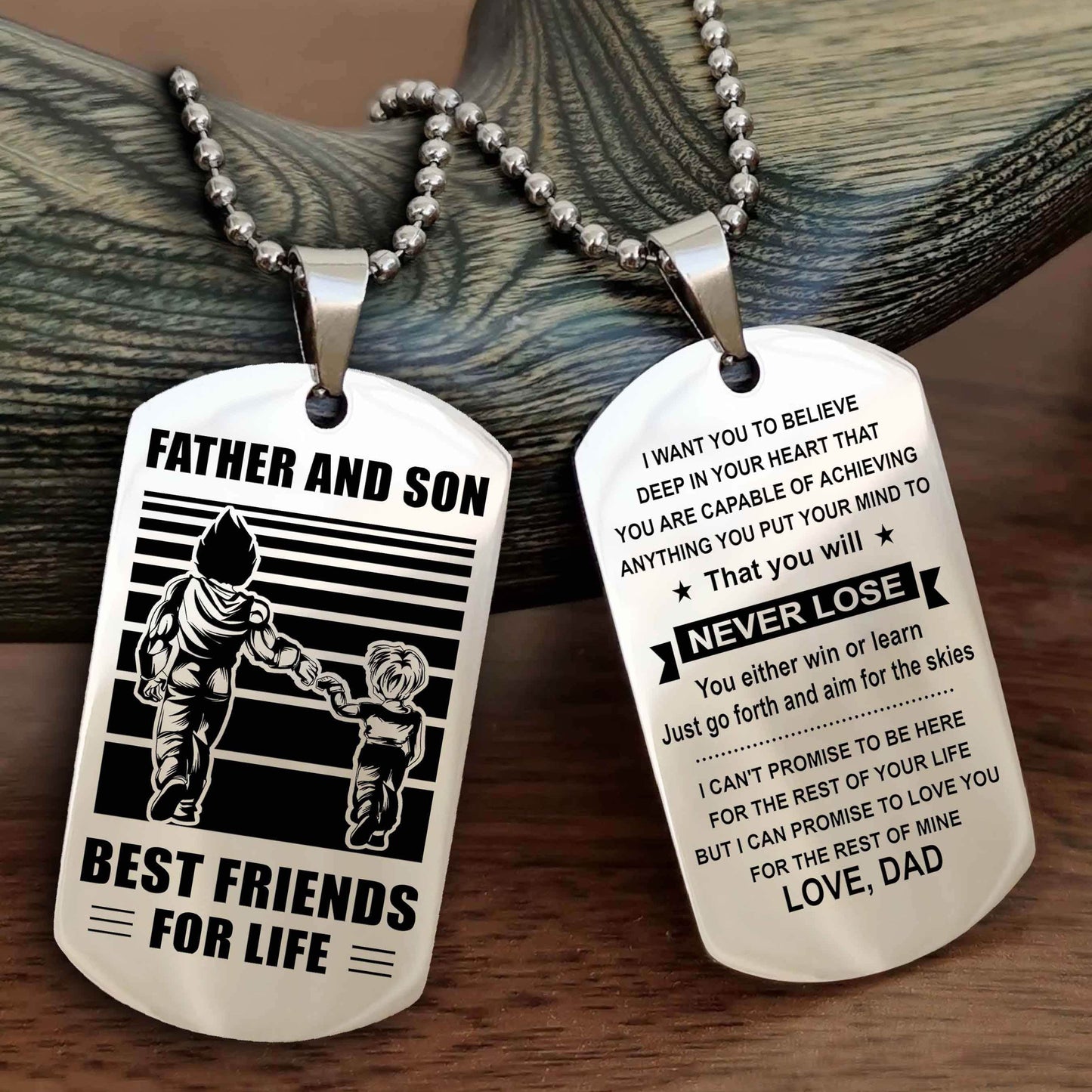 DRB Personalized Double Sided Dog Tag Silver To My Son I Love You - You Will Never Lose You Either Win Or Learn From Dad To Son