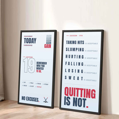 Personalized Sport Poster Again Again Again Quitting Is Not - 2 Piece Canvas Wall Art Black Floating