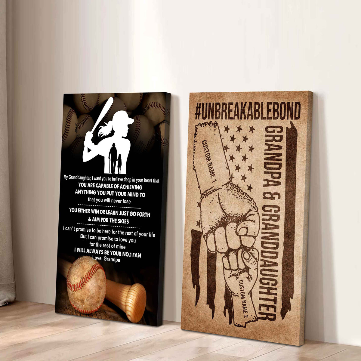 Grandpa And Granddaughter UnBreakable Bond - 2 Piece Canvas Wall Art - You Will Never Lose You Either Win Or Learn