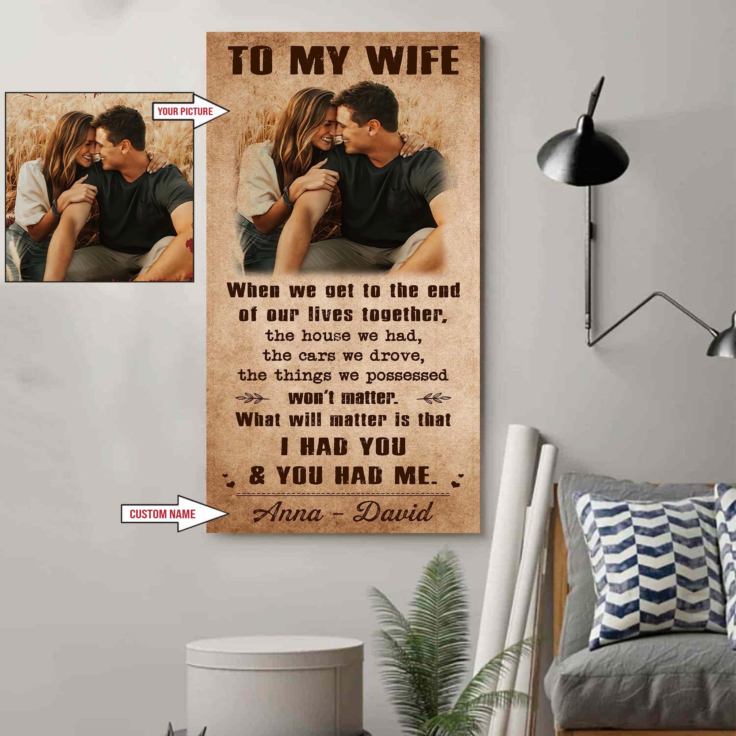 Valentine gifts-Custom image canvas-Husband to Wife- You are braver than you believe