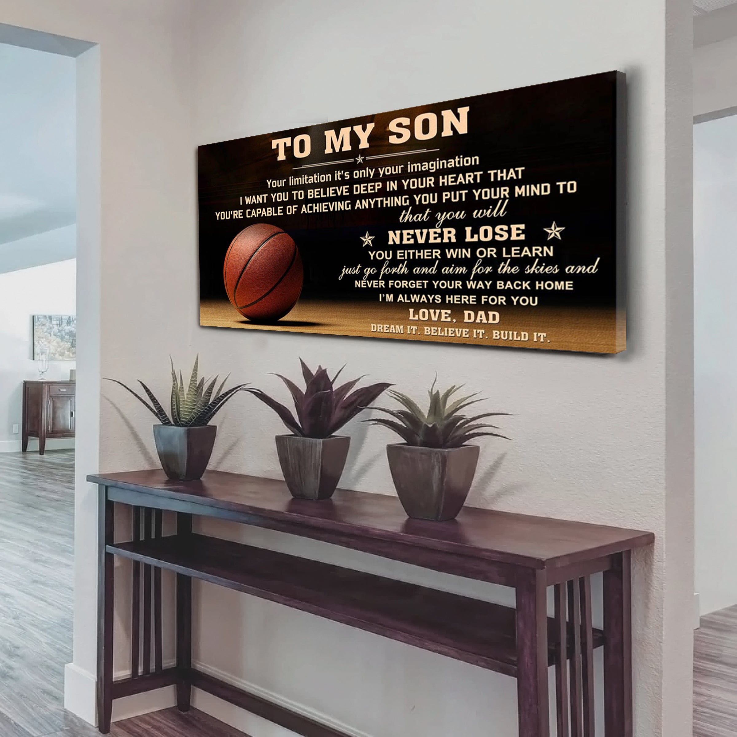 Customizable basketball poster – dad to son – never lose