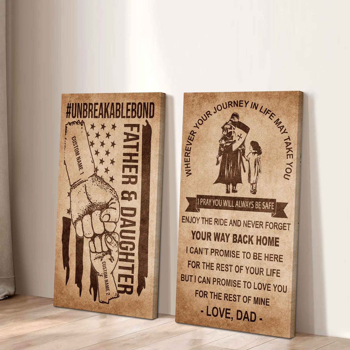 Father And Daughter UnBreakable Bond - 2 Piece Canvas Wall Art Black Floating Frame - Never Forget Your Way Back Home