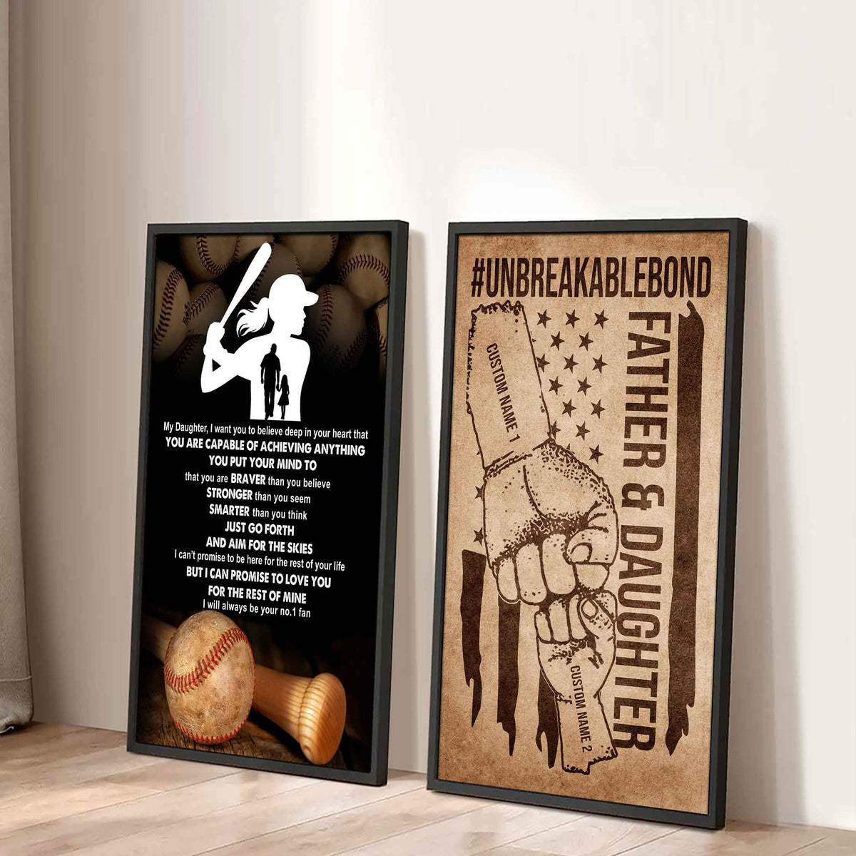 Father And Daughter UnBreakable Bond - 2 Piece Canvas Wall Art - That You Are Braver Than You Believe And Loved More Than You Know
