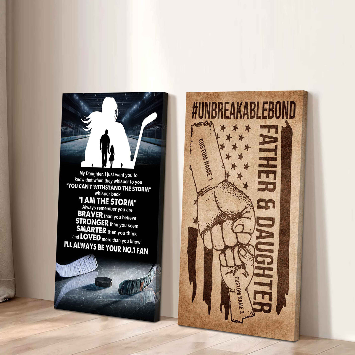 Father And Daughter UnBreakable Bond - 2 Piece Canvas Wall Art - Whisper Back I'm The Storm
