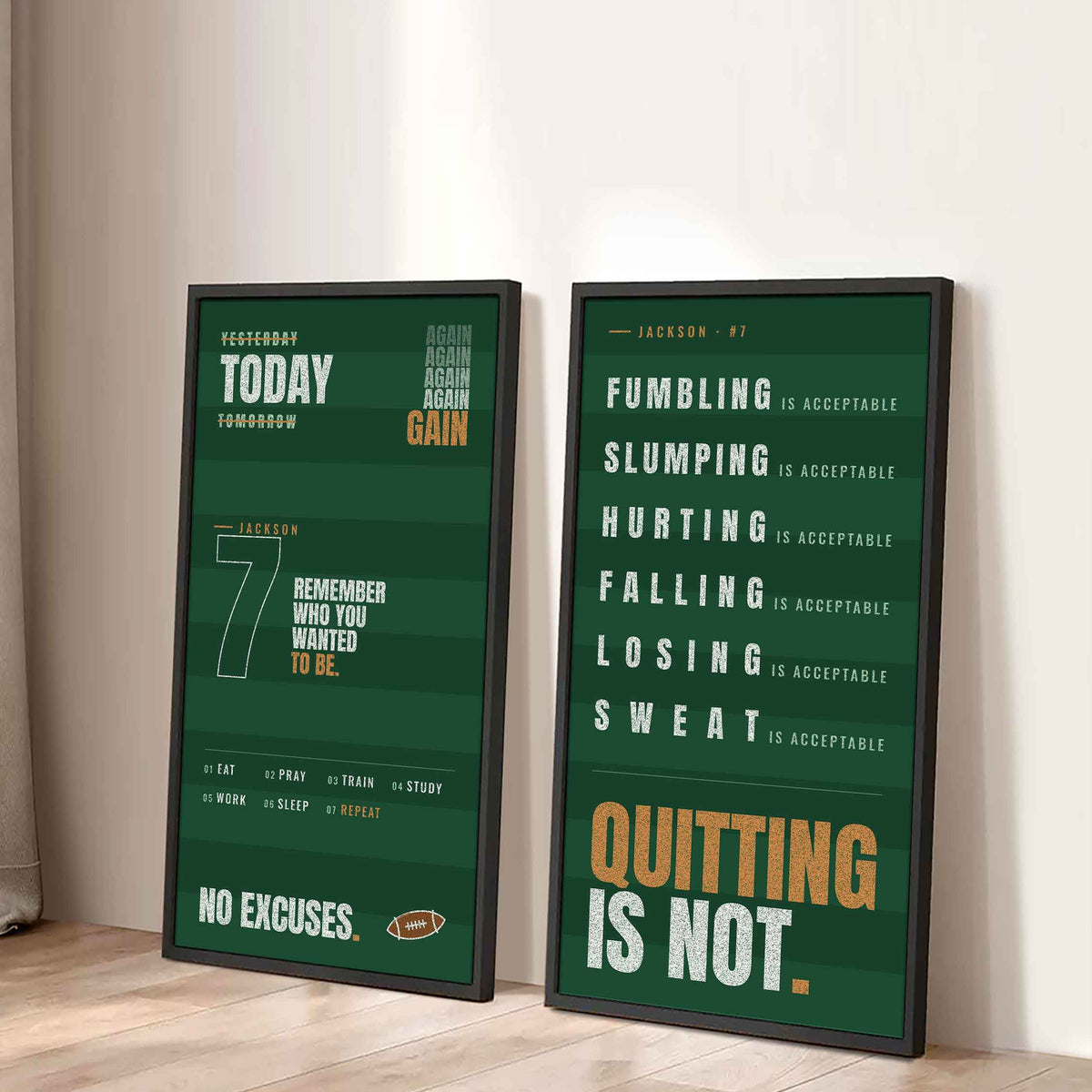 Personalized Sport Poster Again Again Again Quitting Is Not - 2 Piece Canvas Wall Art Black Floating