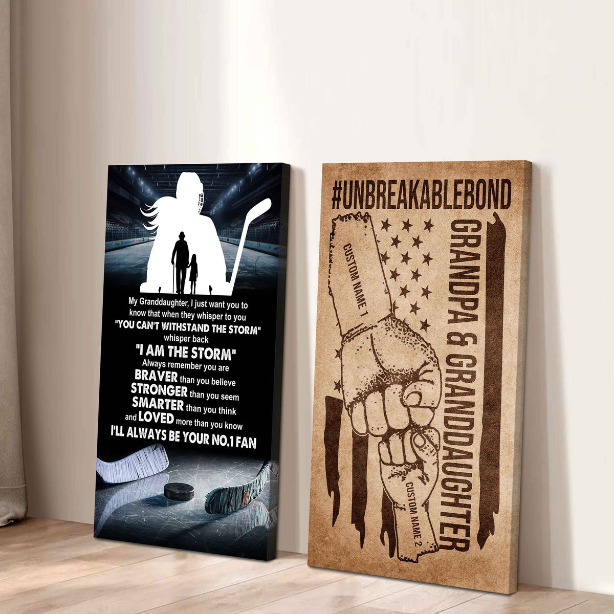 Grandpa And Granddaughter UnBreakable Bond - 2 Piece Canvas Wall Art - Whisper Back I'm The Storm