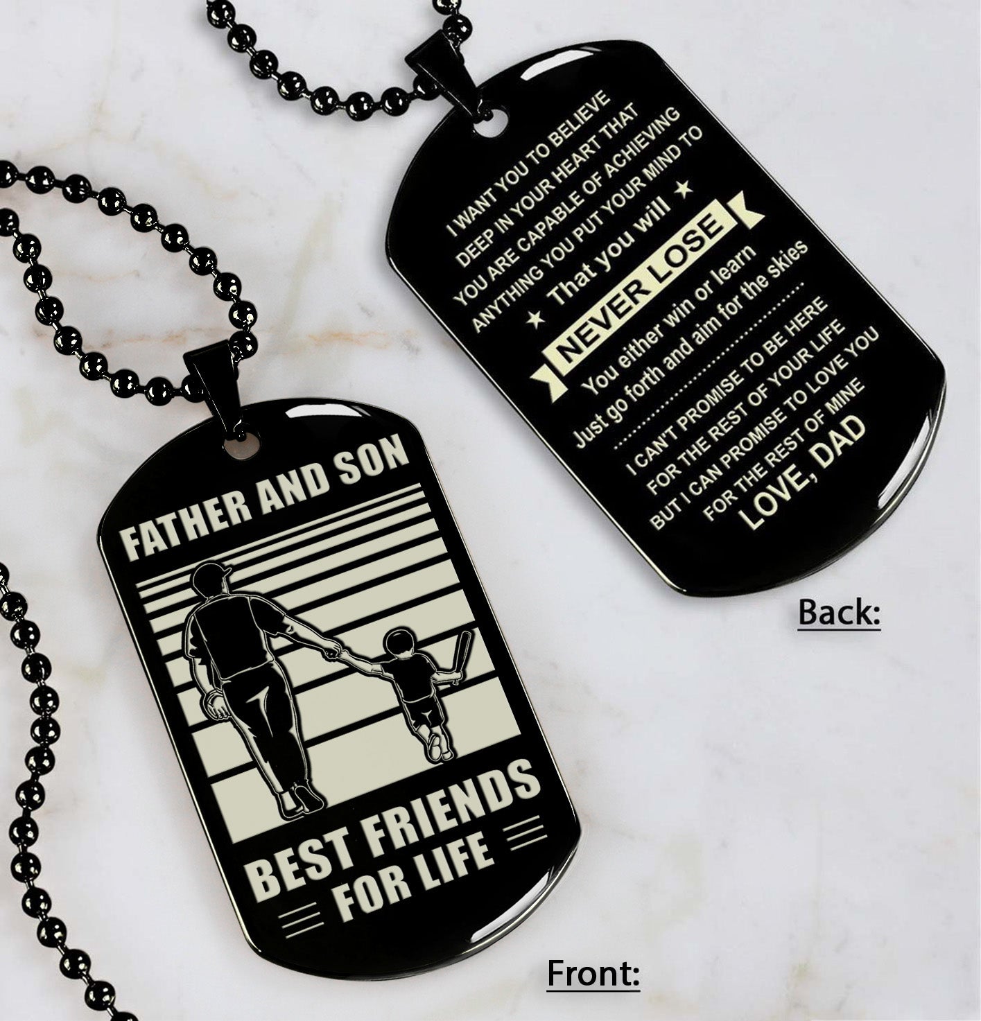 Basketball WBH Personalized Double Sided Dog Tag Father And Son Best Friends For Life - Message on the back side