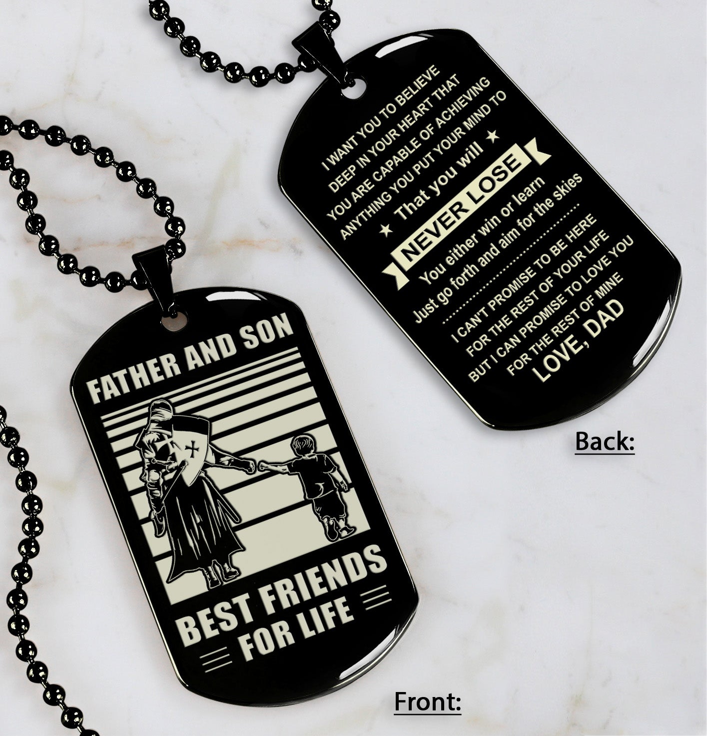 Samurai Personalized Double Sided Dog Tag Father And Son Best Friends For Life - Message on the back side