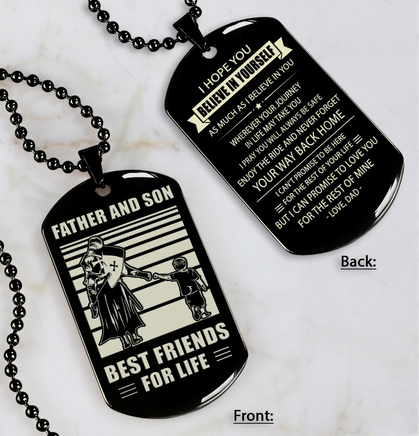 Samurai Personalized Double Sided Dog Tag Father And Son Best Friends For Life - Message on the back side