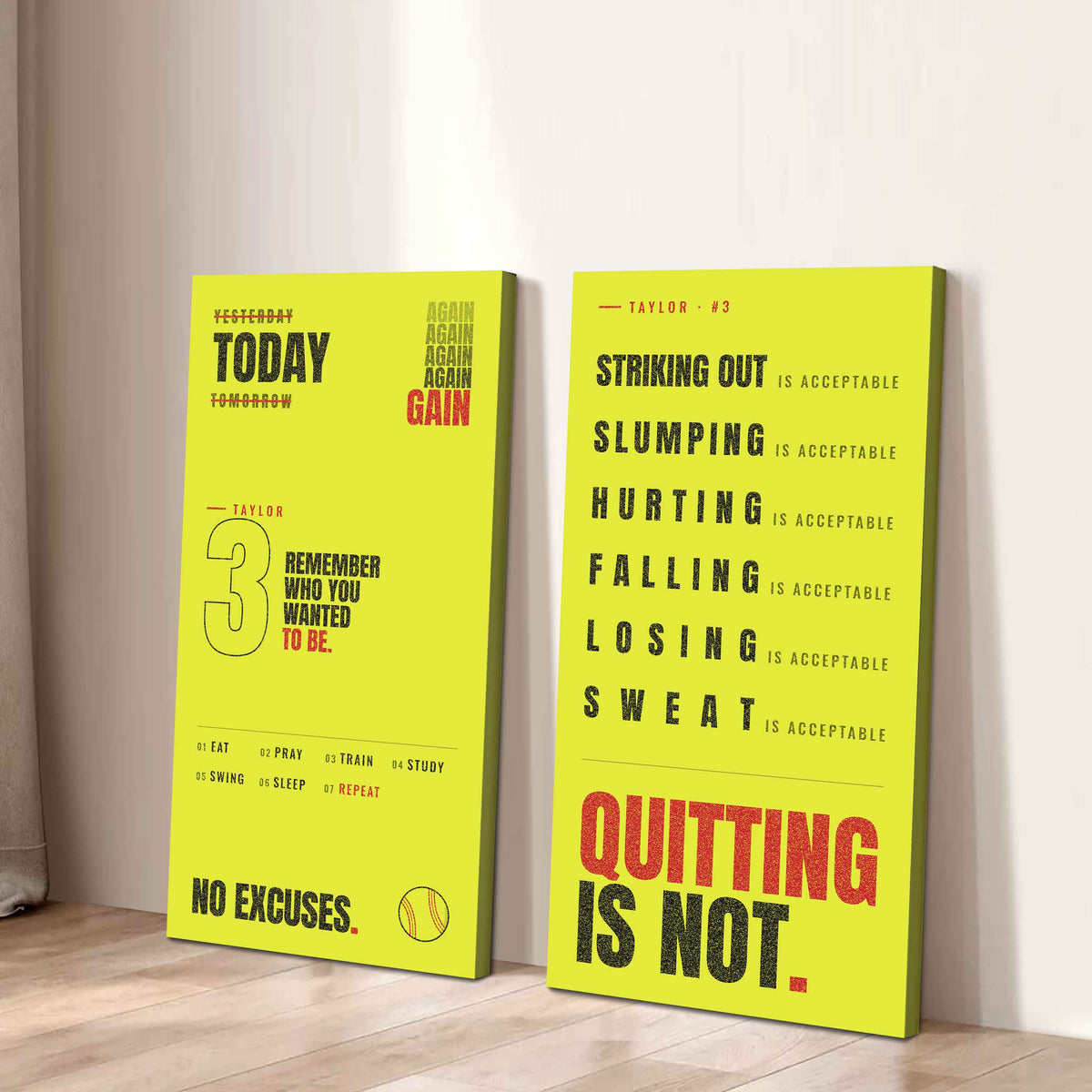 Personalized Sport Poster Again Again Again Quitting Is Not - 2 Piece Canvas Wall Art Black Floating