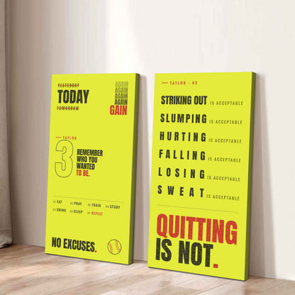 Personalized Sport Poster Again Again Again Quitting Is Not - 2 Piece Canvas Wall Art Black Floating