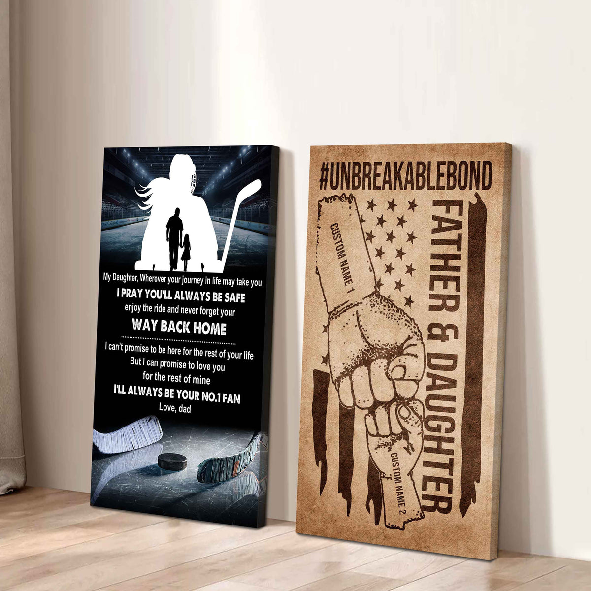 Dad And Daughter UnBreakable Bond - 2 Piece Canvas Wall Art - Never Forget Your Way Back Home