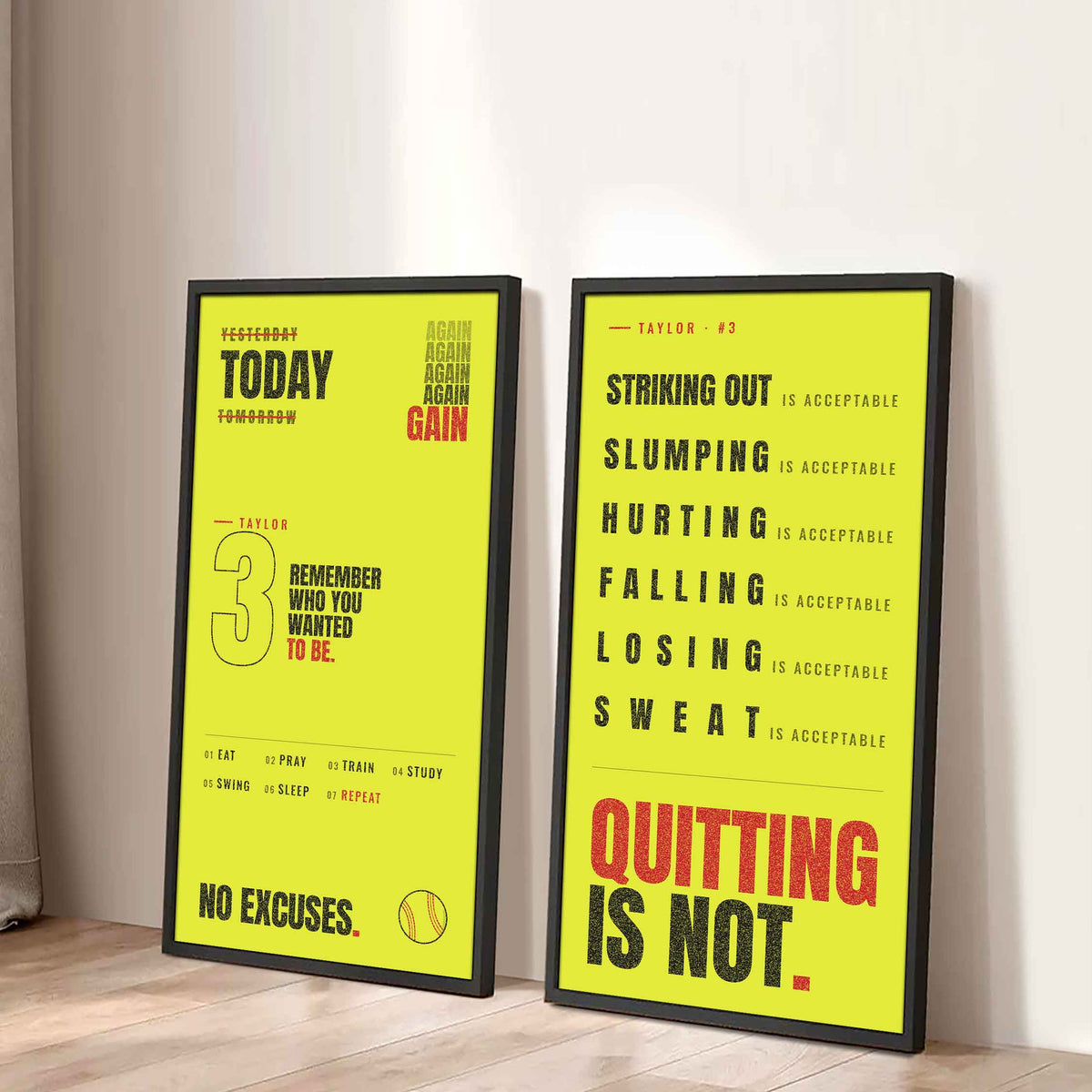 Personalized Sport Poster Again Again Again Quitting Is Not - 2 Piece Canvas Wall Art Black Floating