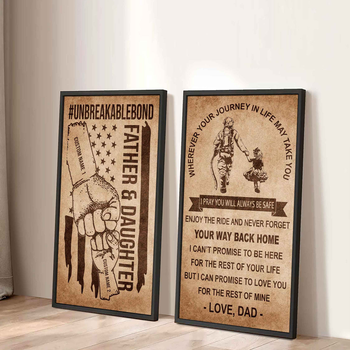 Father And Daughter UnBreakable Bond - 2 Piece Canvas Wall Art Black Floating Frame - Never Forget Your Way Back Home