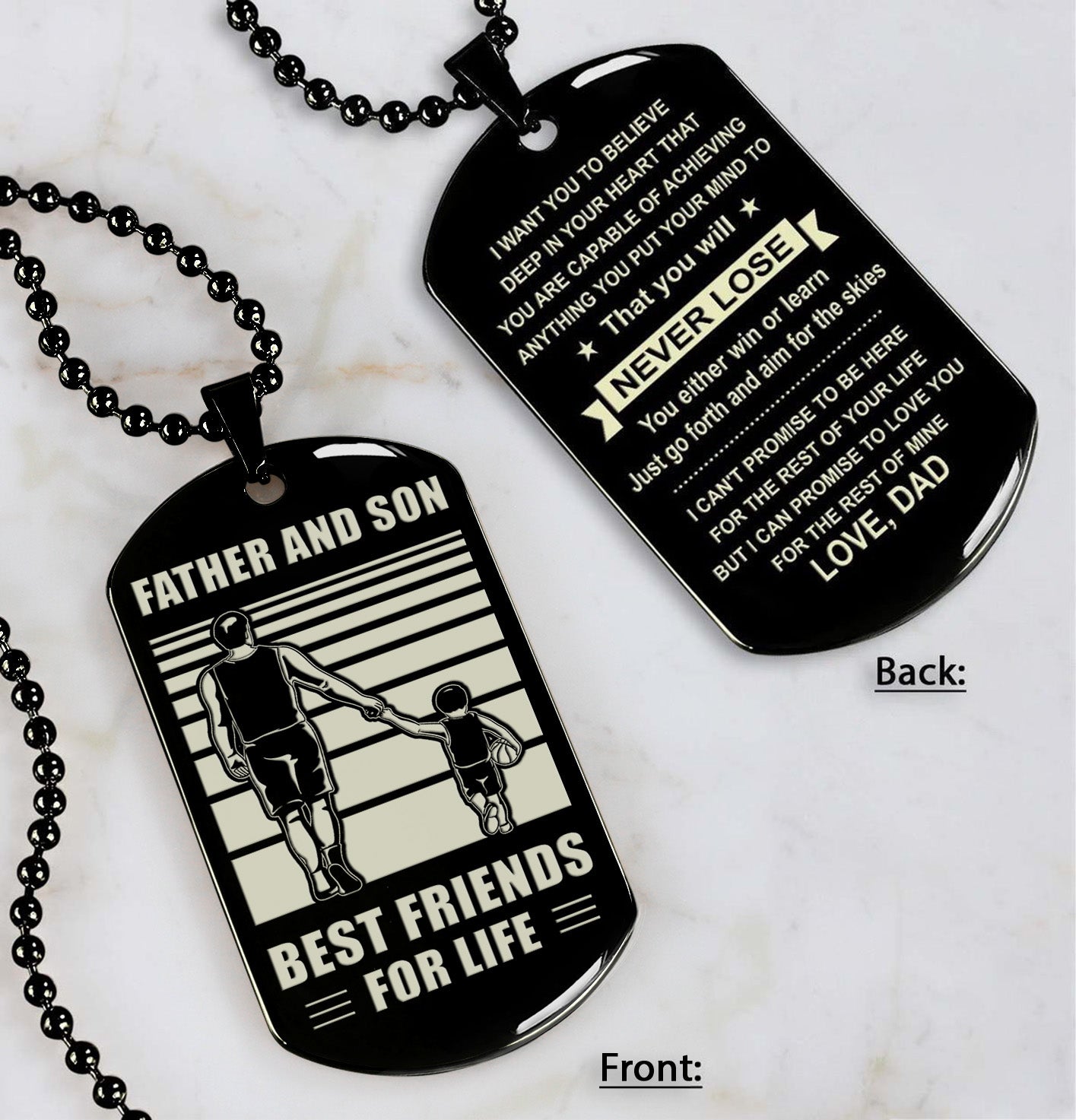 Basketball ANY Personalized Double Sided Dog Tag Father And Son Best Friends For Life - Message on the back side