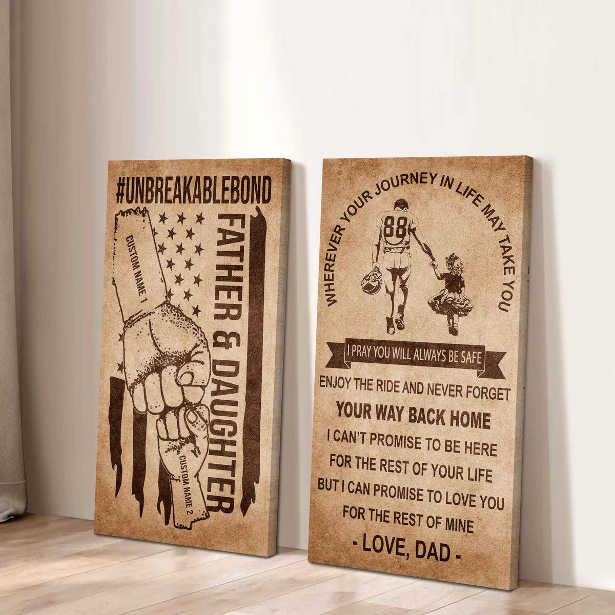 Father And Daughter UnBreakable Bond - 2 Piece Canvas Wall Art Black Floating Frame - Never Forget Your Way Back Home