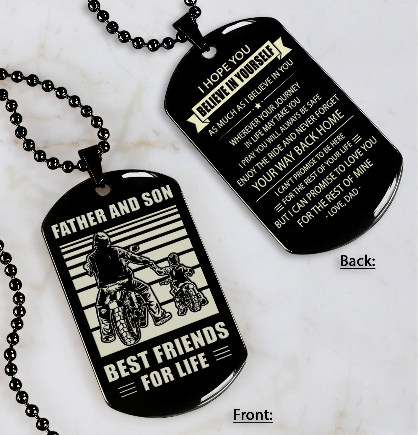 Samurai Personalized Double Sided Dog Tag Father And Son Best Friends For Life - Message on the back side