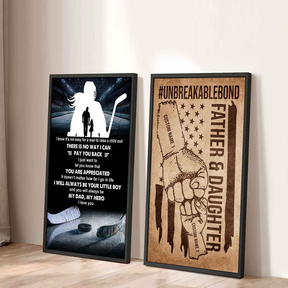 To My Dad UnBreakable Bond - 2 Piece Canvas Wall Art - I Know It's Not Easy To Raise