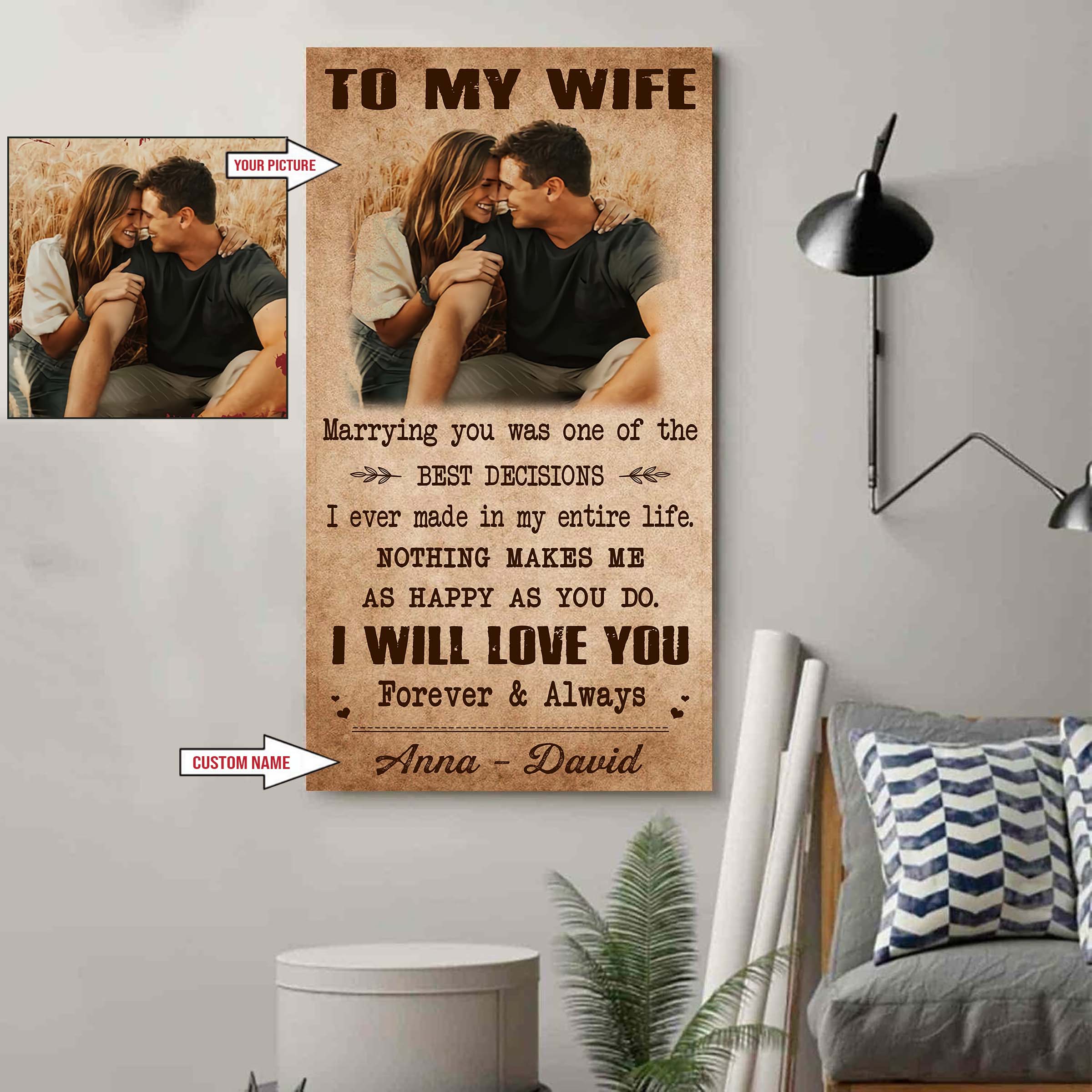 Valentine gifts-Custom image canvas-Husband to Wife- You are braver than you believe