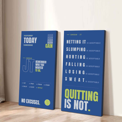 Personalized Sport Poster Again Again Again Quitting Is Not - 2 Piece Canvas Wall Art Black Floating