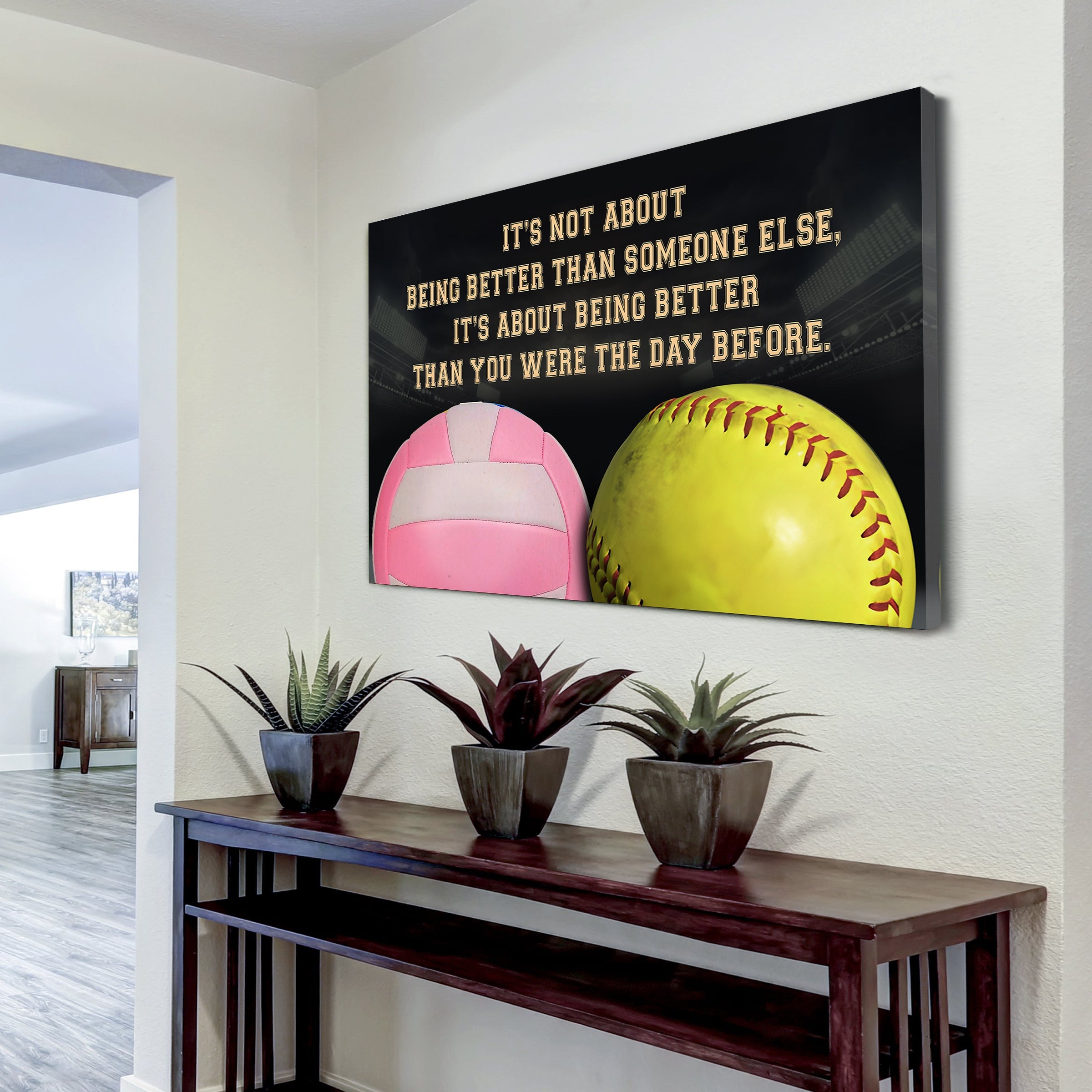 Pink Volleyball and Softball customizable poster canvas