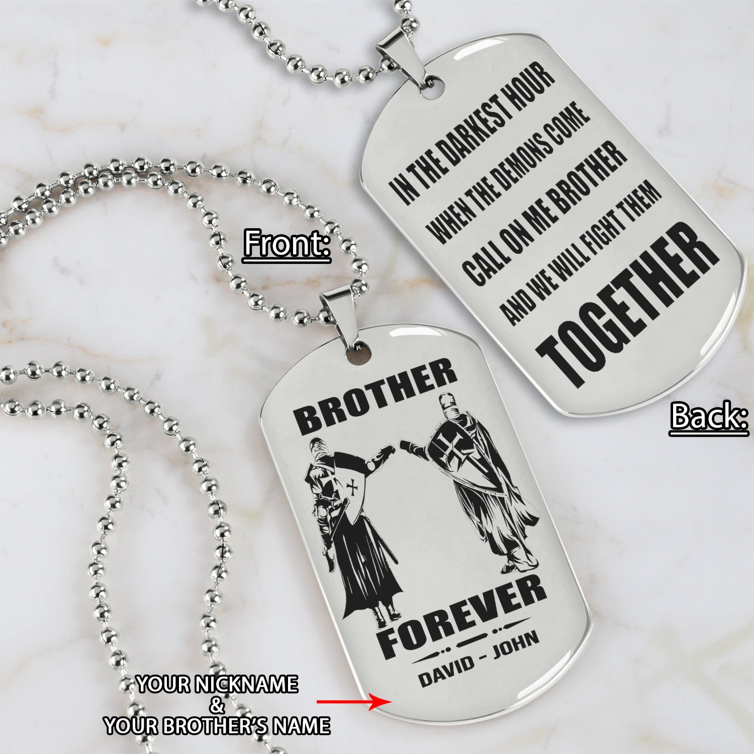 Soldier Customizable engraved black dog tag double sided gift from brother, brother forever